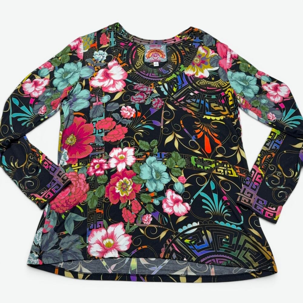Johnny Was Peace Favorite VNeck Tee Womens Medium Floral Colorful T11821-0